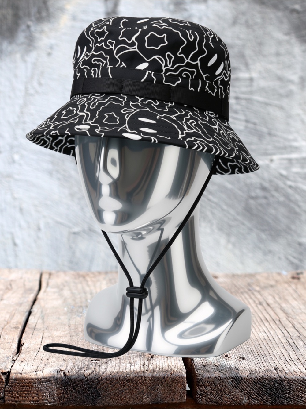 Unisex NEFF Morphed Smile Bucket Hat Black White Streetwear Allover Print OS